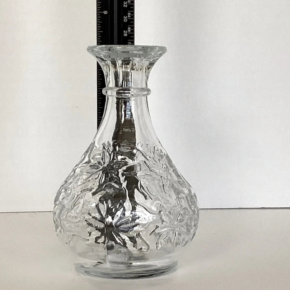 Princess House Bud Vase Vintage Fantasia Floral Poinsettia Pattern Clear Glass